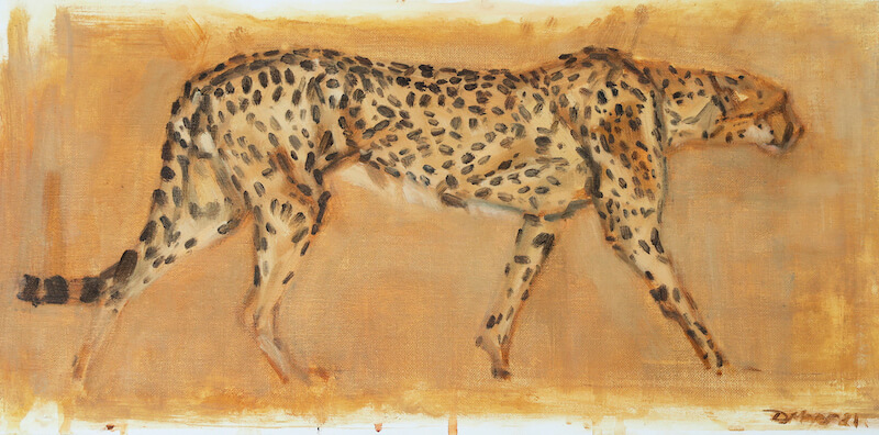  Cheetah Stalking. Oil on canvas panel. 40 x 20cm. £365.