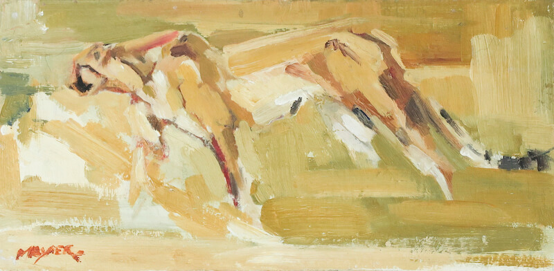 Hunting Cheetah. Oil on panel. 20 x 10cm. £215.