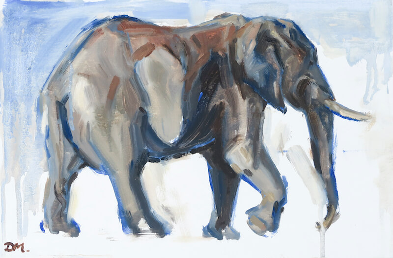 African Bull Elephant. Oil on panel. 30 x 20cm. £265.