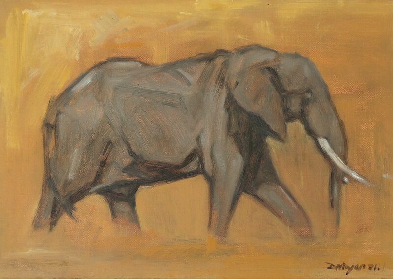Bull elephant. Oil on canvas panel. 30 x 20cm. £215.