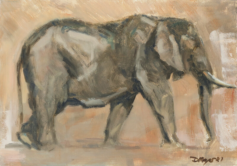  Bull elephant. Oil on panel. 30x22cm. £265.