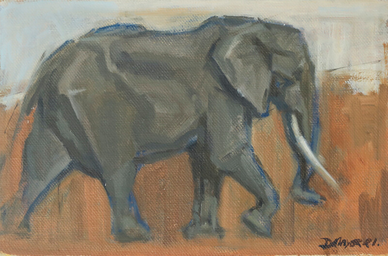 African Bull Elephant. Oil on canvas panel. 29 x 19cm. £265.