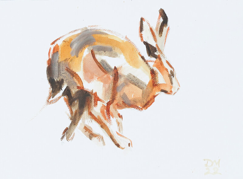 Running Hare. Oil on canvas panel. 20 x 15cm. £215.