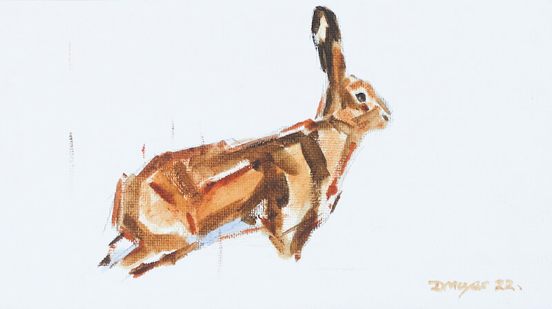 Hare. Oil on canvas panel. 21 x 12cm. £215.
