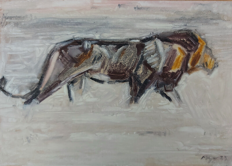 Lion at sunset - Oil on canvas panel. 20.5 x 29.5cm