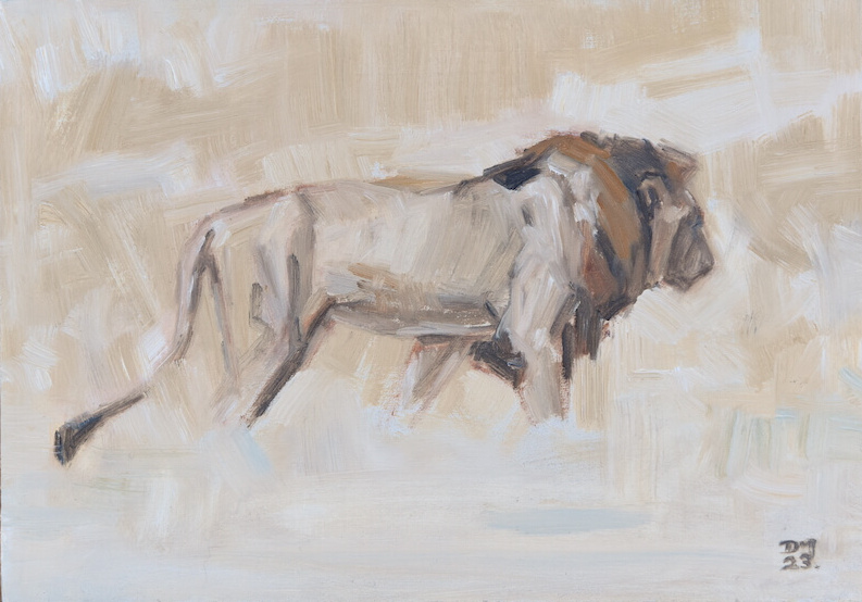 Lion - Oil on canvas panel