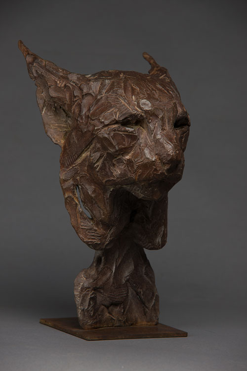 Bronze Lynx head sculpture